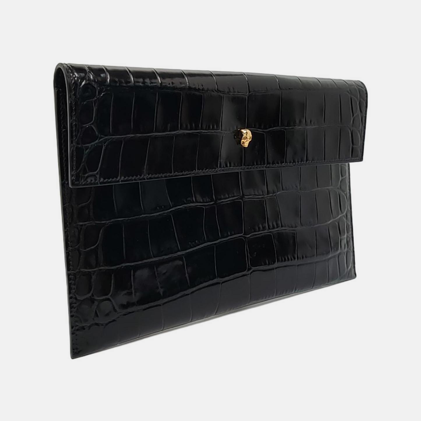 Alexander McQUEEN Black cowhide embossed clutch bag Golden hardware-(SKU)-959869628