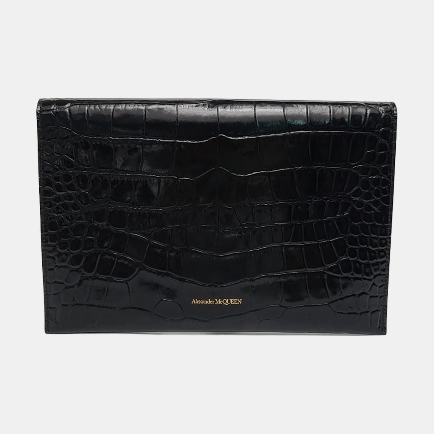 Alexander McQUEEN Black cowhide embossed clutch bag Golden hardware-(SKU)-959869628