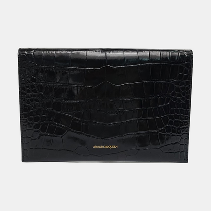 Alexander McQUEEN Black cowhide embossed clutch bag Golden hardware-(SKU)-959869628