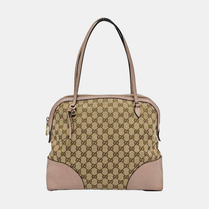 GUCCI Bree Khaki Canvas Monogram Tote Bag Single Shoulder Bag Golden hardware-(SKU)-959592766