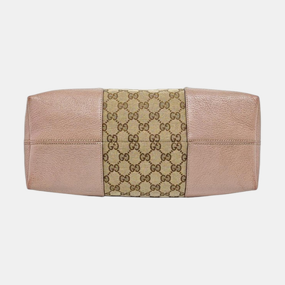 GUCCI Bree Khaki Canvas Monogram Tote Bag Single Shoulder Bag Golden hardware-(SKU)-959592766