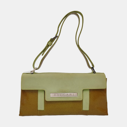 BVLGARI Yellow Green Patent Leather Handbag Single Shoulder Bag Silver Hardware Removable shoulder strap-(SKU)-960012647