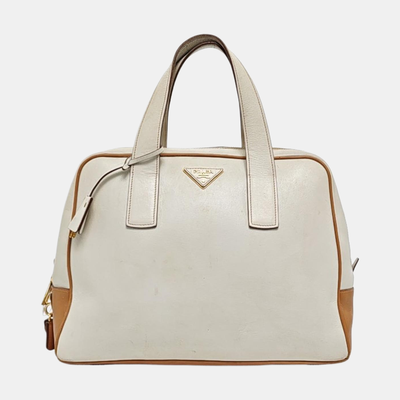 PRADA White Leather Monogrammed Tote Bag Golden hardware-(SKU)-960002423