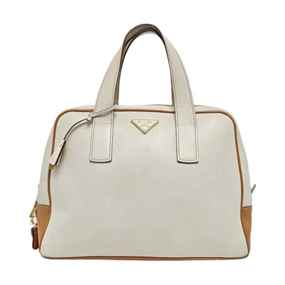 PRADA White Leather Monogrammed Tote Bag Golden hardware-(SKU)-960002423