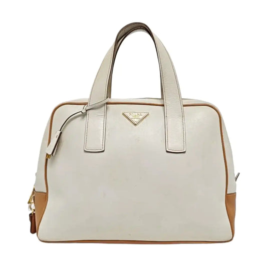 PRADA White Leather Monogrammed Tote Bag Golden hardware-(SKU)-960002423
