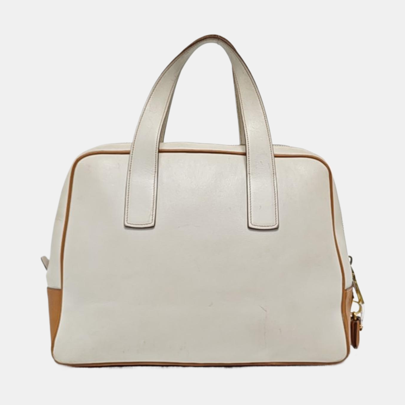 PRADA White Leather Monogrammed Tote Bag Golden hardware-(SKU)-960002423