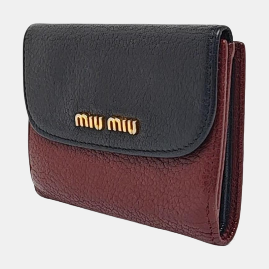 Miu Miu Miu Délice Burgundy Calfskin Leather Wallet Golden hardware-(SKU)-960123346