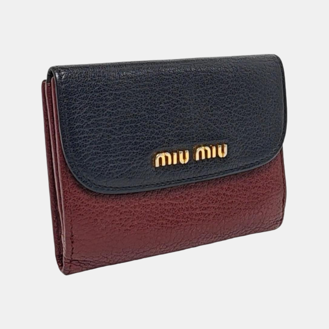 Miu Miu Miu Délice Burgundy Calfskin Leather Wallet Golden hardware-(SKU)-960123346