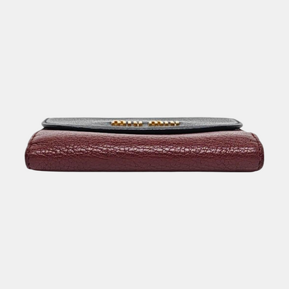 Miu Miu Miu Délice Burgundy Calfskin Leather Wallet Golden hardware-(SKU)-960123346