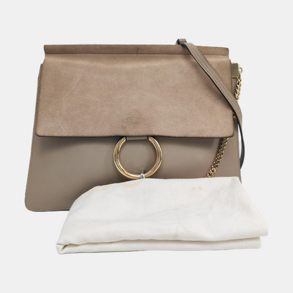 Chloé Faye Medium size Grey Cowhide Crossbody Bag Golden Silver Hardware Removable shoulder strap-(SKU)-960170857