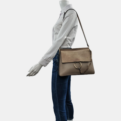 Chloé Faye Medium size Grey Cowhide Crossbody Bag Golden Silver Hardware Removable shoulder strap-(SKU)-960170857