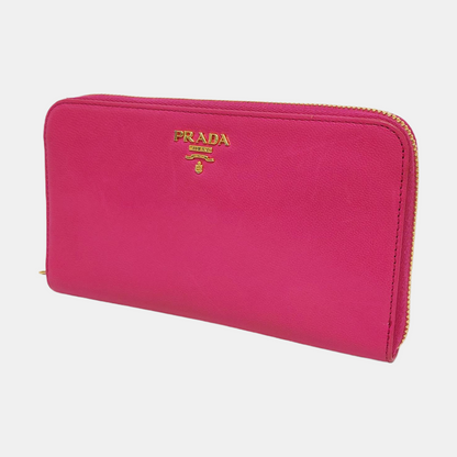 PRADA Fuchsia cowhide cross-grain wallet Golden hardware-(SKU)-960306626