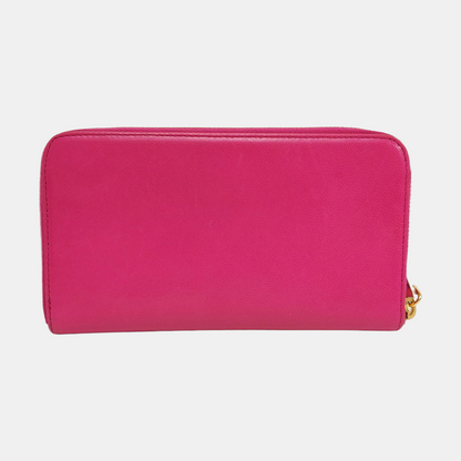 PRADA Fuchsia cowhide cross-grain wallet Golden hardware-(SKU)-960306626