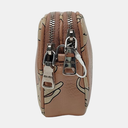 Miu Miu Brown cowhide printed crossbody bag Silver Hardware Removable shoulder strap-(SKU)-960070043