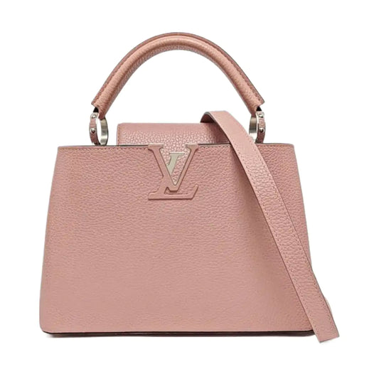 LOUIS VUITTON CAPUCINES BB nude pink leather shoulder bag handbag crossbody bag silver hardware removable shoulder strap complete accessories-(SKU)-960091590