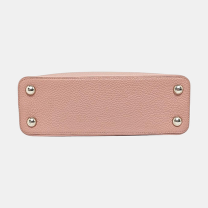 LOUIS VUITTON CAPUCINES BB nude pink leather shoulder bag handbag crossbody bag silver hardware removable shoulder strap complete accessories-(SKU)-960091590