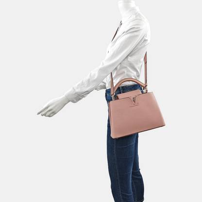 LOUIS VUITTON CAPUCINES BB nude pink leather shoulder bag handbag crossbody bag silver hardware removable shoulder strap complete accessories-(SKU)-960091590