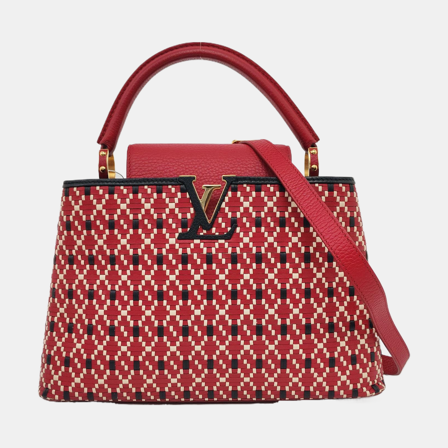 LOUIS VUITTON CAPUCINES Red Leather Woven Single Shoulder Bag Golden Hardware Removable Strap-(SKU)-960181701