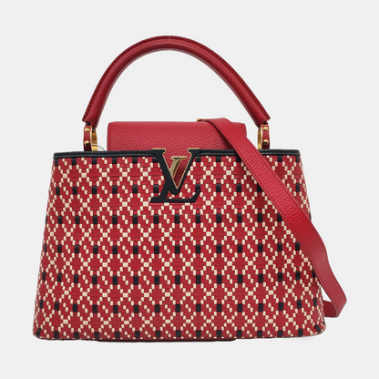 LOUIS VUITTON CAPUCINES Red Leather Woven Single Shoulder Bag Golden Hardware Removable Strap-(SKU)-960181701