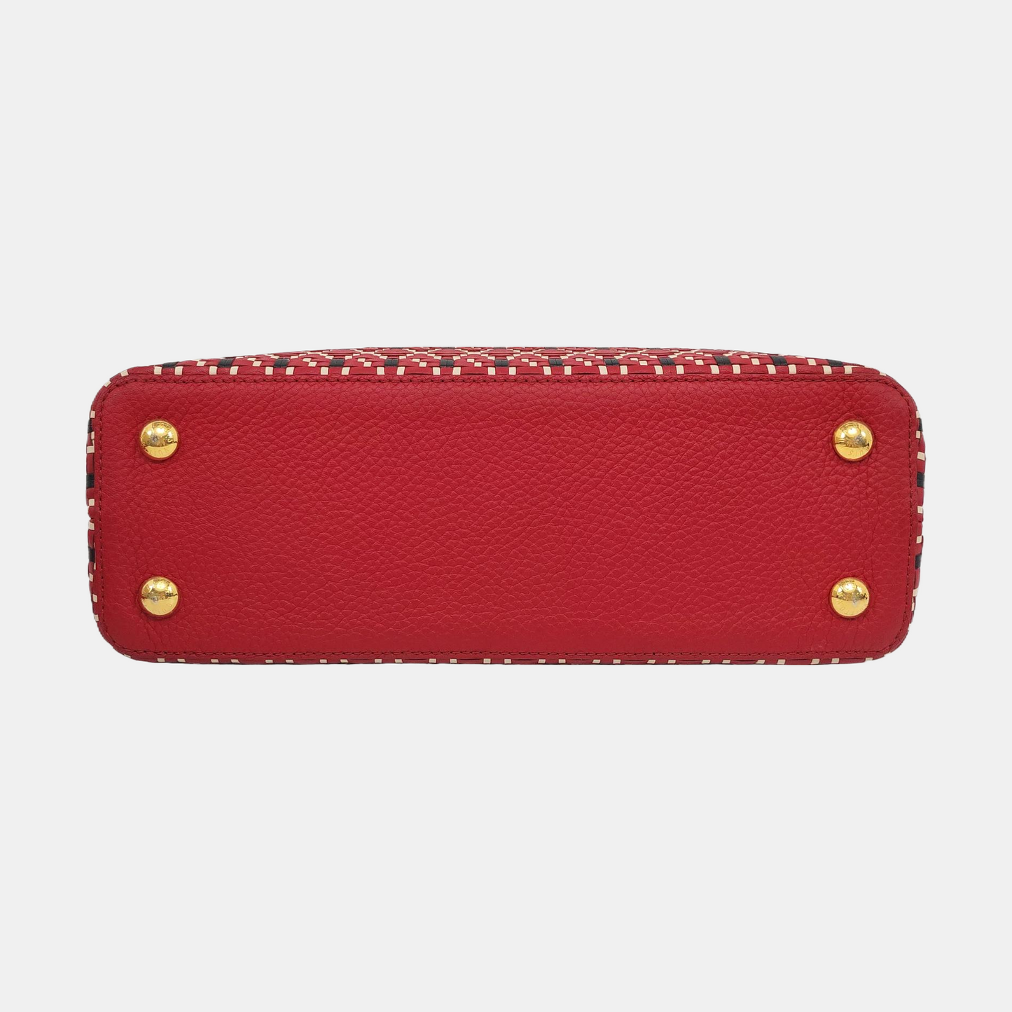 LOUIS VUITTON CAPUCINES Red Leather Woven Single Shoulder Bag Golden Hardware Removable Strap-(SKU)-960181701