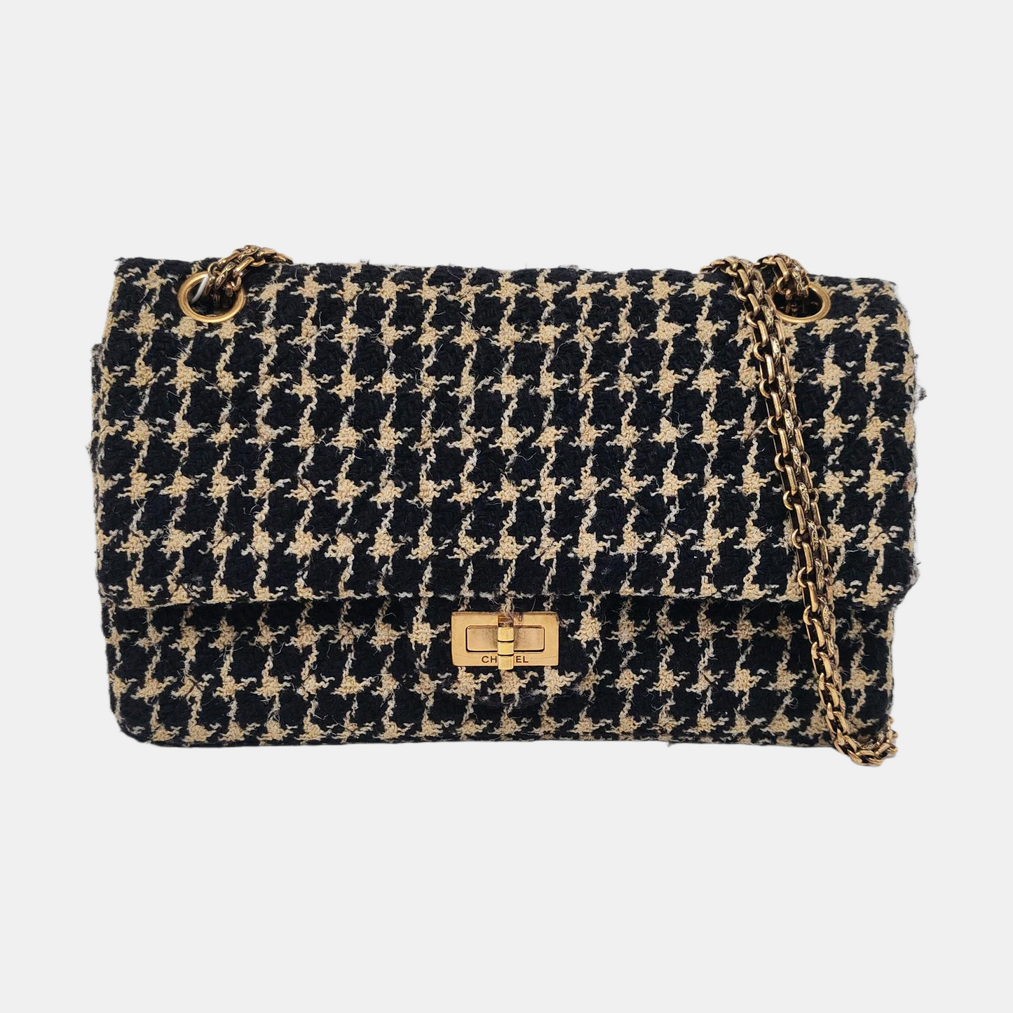CHANEL 2.55 multicolor wool single shoulder bag/crossbody bag with gold-colored hardware, 21 pockets-(SKU)-960334063