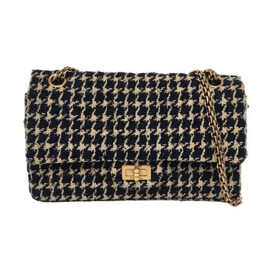 CHANEL 2.55 multicolor wool single shoulder bag/crossbody bag with gold-colored hardware, 21 pockets-(SKU)-960334063