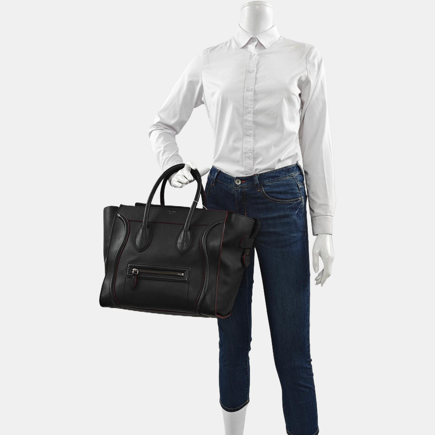 CELINE LUGGAGE mini Black Leather Smiling Face Bag Tote Bag Silver Hardware-(SKU)-960058725