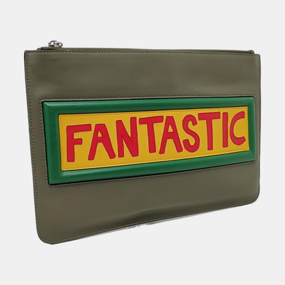 FENDI Olive Green Cowhide Patchwork Relief Crossbody Handbag Clutch Silver Hardware-(SKU)-960221238