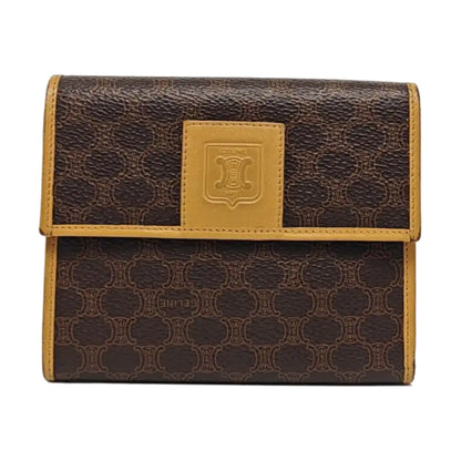 CELINE Dark Brown Coated Canvas Triumph Wallet Golden hardware-(SKU)-960315829