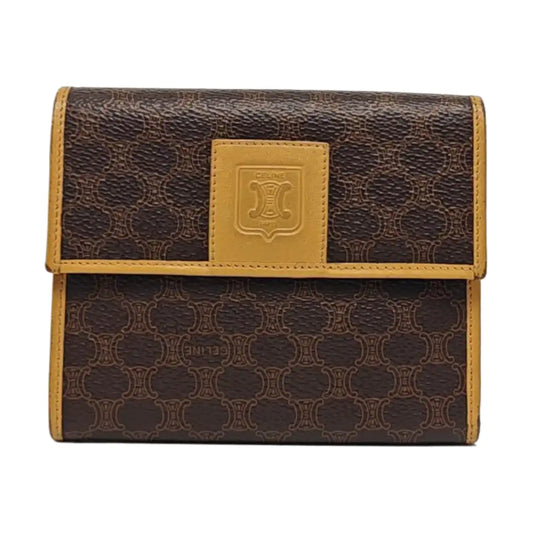CELINE Dark Brown Coated Canvas Triumph Wallet Golden hardware-(SKU)-960315829
