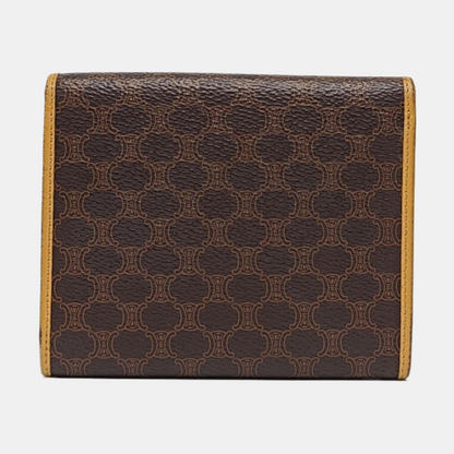 CELINE Dark Brown Coated Canvas Triumph Wallet Golden hardware-(SKU)-960315829