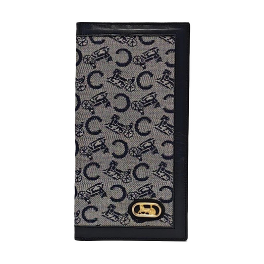 CELINE Dark Blue Canvas Embossed Wallet Golden hardware-(SKU)-960315940