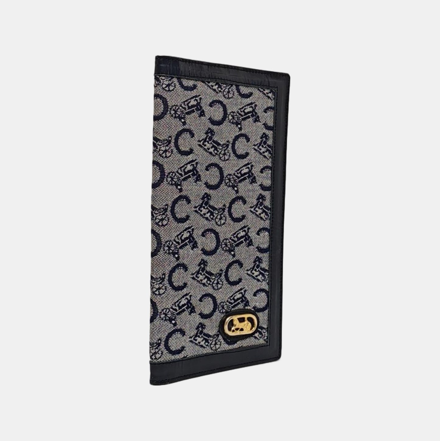 CELINE Dark Blue Canvas Embossed Wallet Golden hardware-(SKU)-960315940