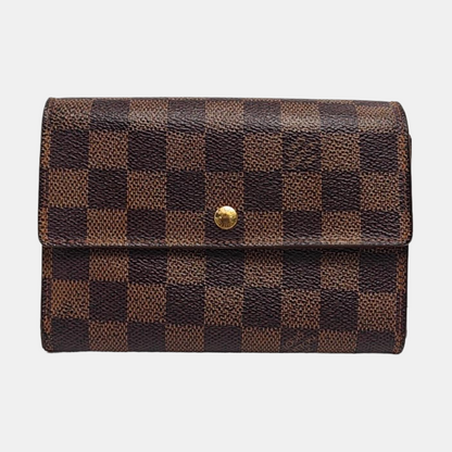 LOUIS VUITTON TRESOR Brown Coated Canvas Checkered Wallet Golden hardware-(SKU)-960314617