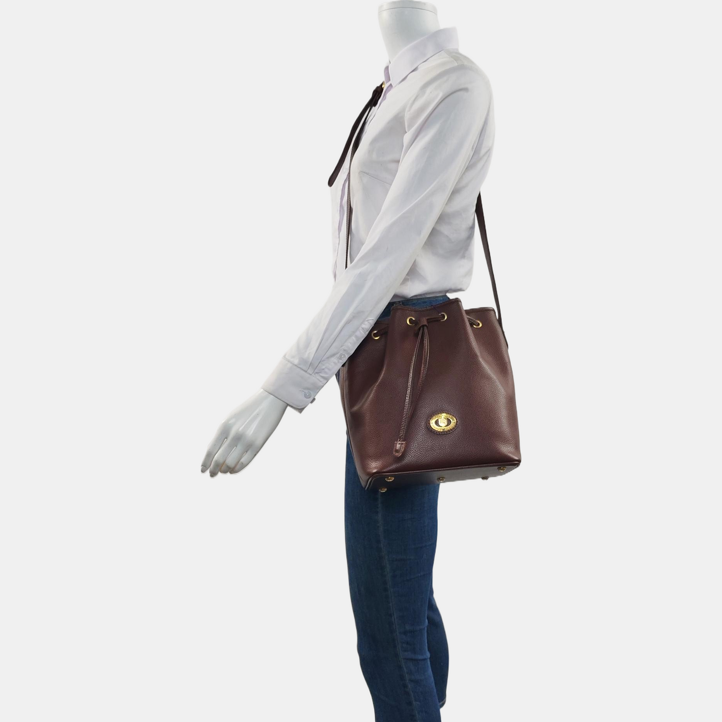 BURBERRY Bucket bag Dark Brown Cowhide Shoulder Bag Single Shoulder Bag Handbag Golden hardware-(SKU)-960309716