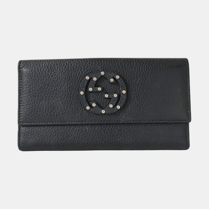 GUCCI Blondie Black Leather Studs Wallet Silver Hardware-(SKU)-960340084