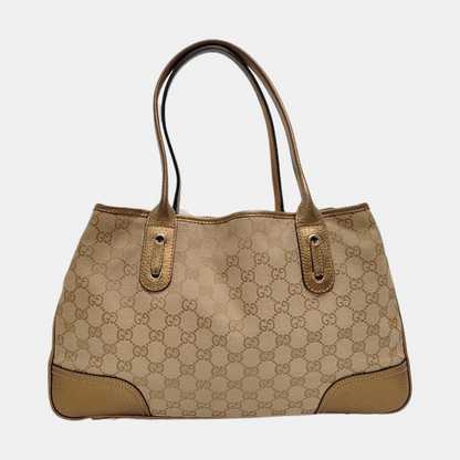 GUCCI Princy Khaki Canvas Monogram Tote Bag Single Shoulder Bag Golden hardware-(SKU)-960034961