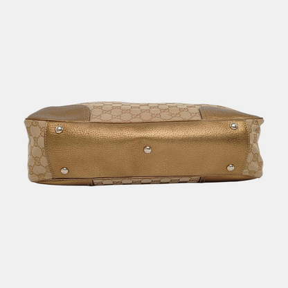 GUCCI Princy Khaki Canvas Monogram Tote Bag Single Shoulder Bag Golden hardware-(SKU)-960034961