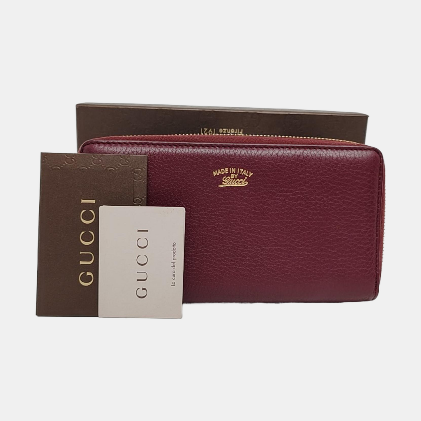 GUCCI Bamboo 1947 Burgundy Cowhide Bamboo Fringe Wallet Golden hardware-(SKU)-960308481