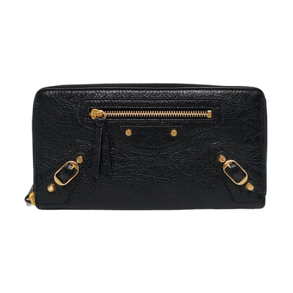 BALENCIAGA Classic Metallic Edge City Black Leather Biker Bag Wallet Golden hardware-(SKU)-960437707
