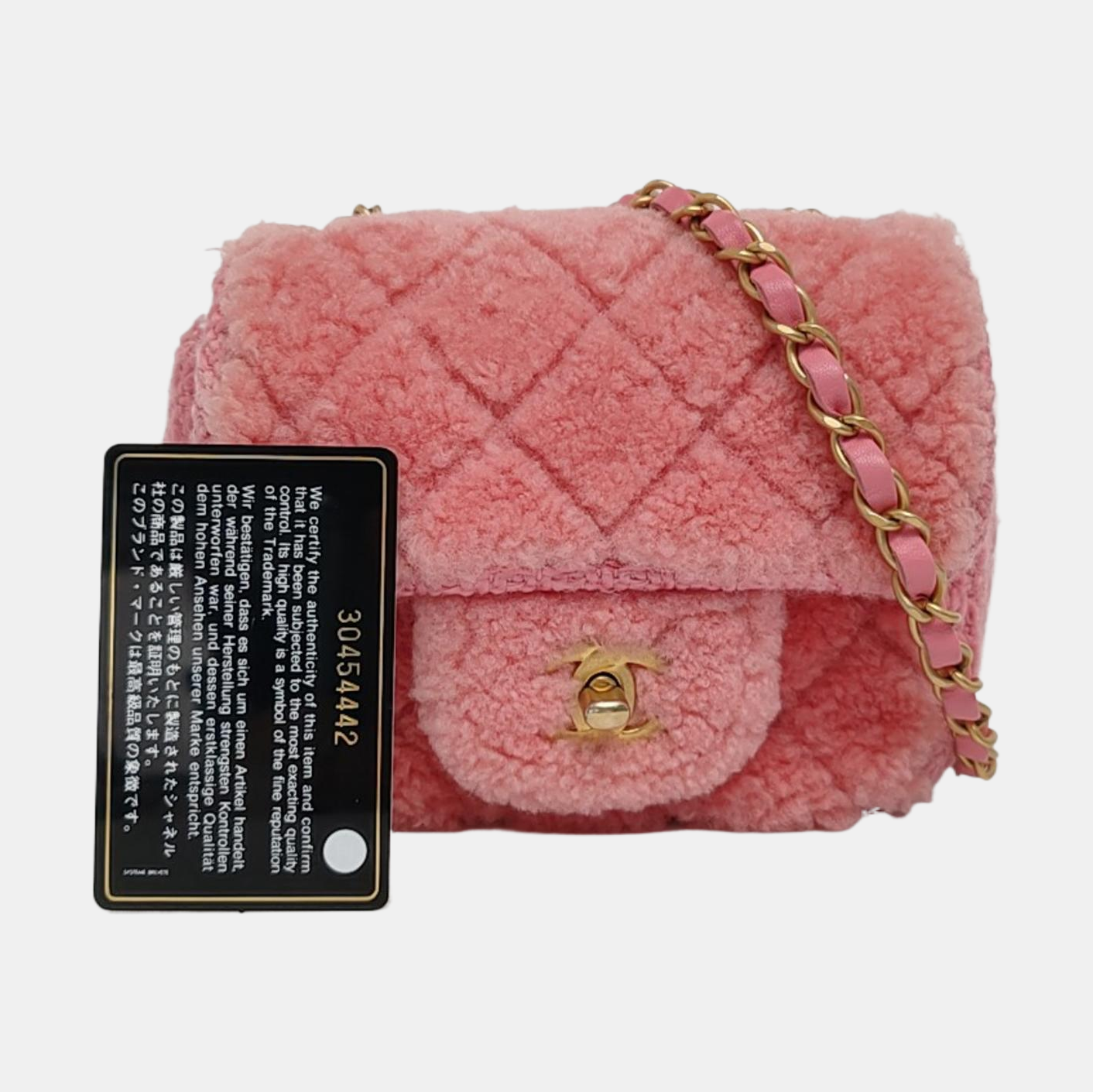 CHANEL CLASSIC FLAP Mini Pink Wool Grained Quilted Flap Bag Crossbody Shoulder Bag with Gold Hardware and 30 Opening-(SKU)-960500213