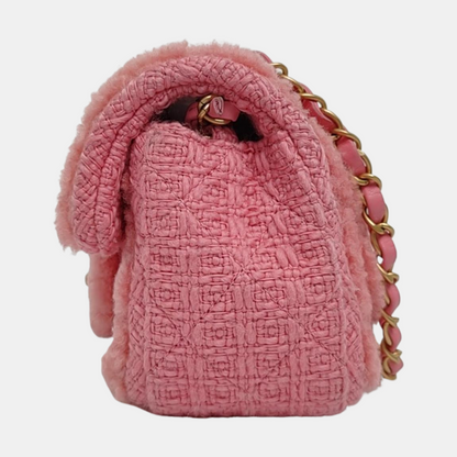 CHANEL CLASSIC FLAP Mini Pink Wool Grained Quilted Flap Bag Crossbody Shoulder Bag with Gold Hardware and 30 Opening-(SKU)-960500213