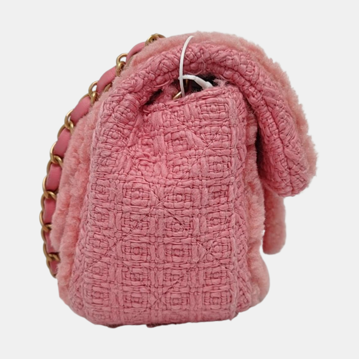 CHANEL CLASSIC FLAP Mini Pink Wool Grained Quilted Flap Bag Crossbody Shoulder Bag with Gold Hardware and 30 Opening-(SKU)-960500213