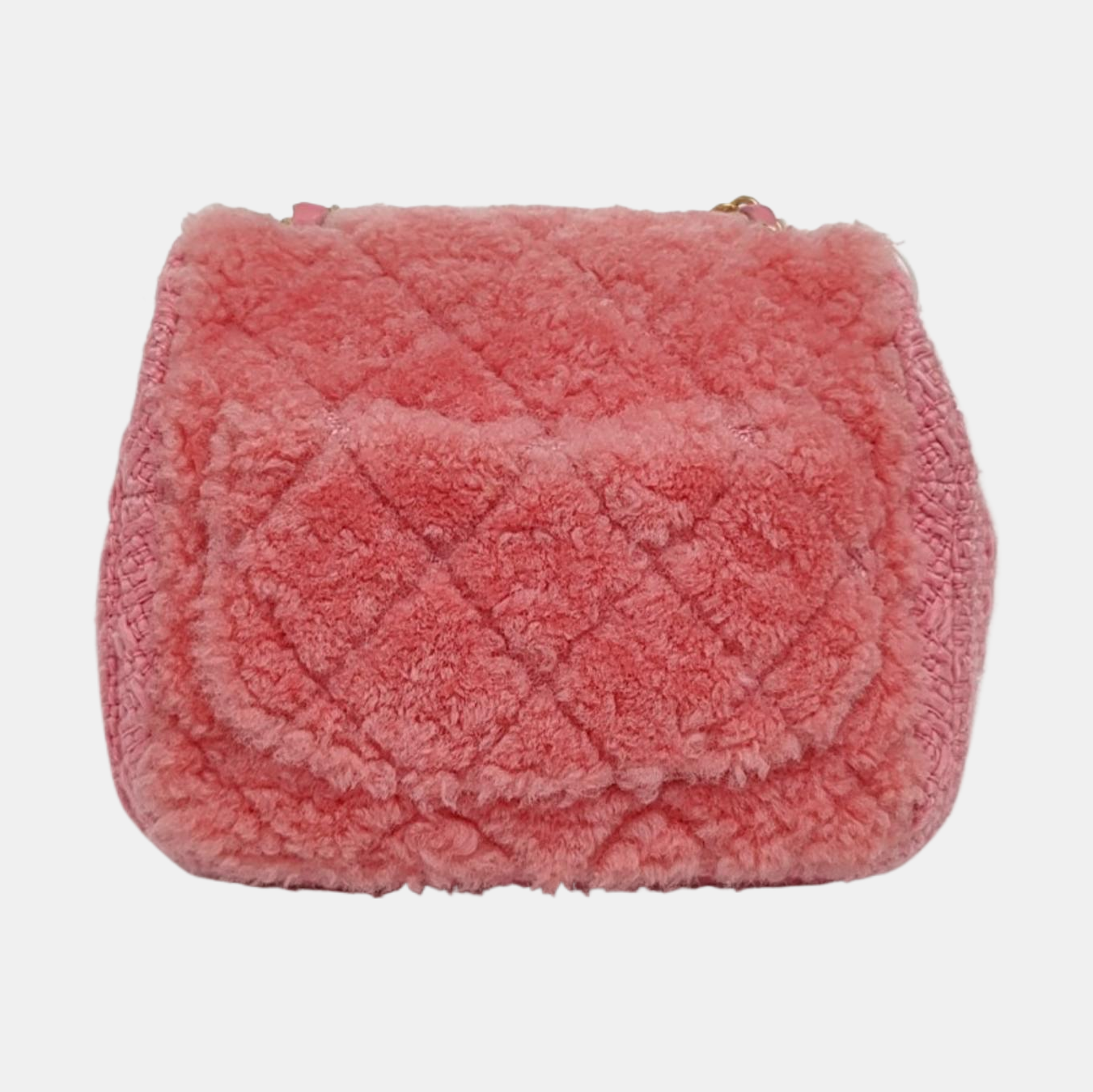 CHANEL CLASSIC FLAP Mini Pink Wool Grained Quilted Flap Bag Crossbody Shoulder Bag with Gold Hardware and 30 Opening-(SKU)-960500213