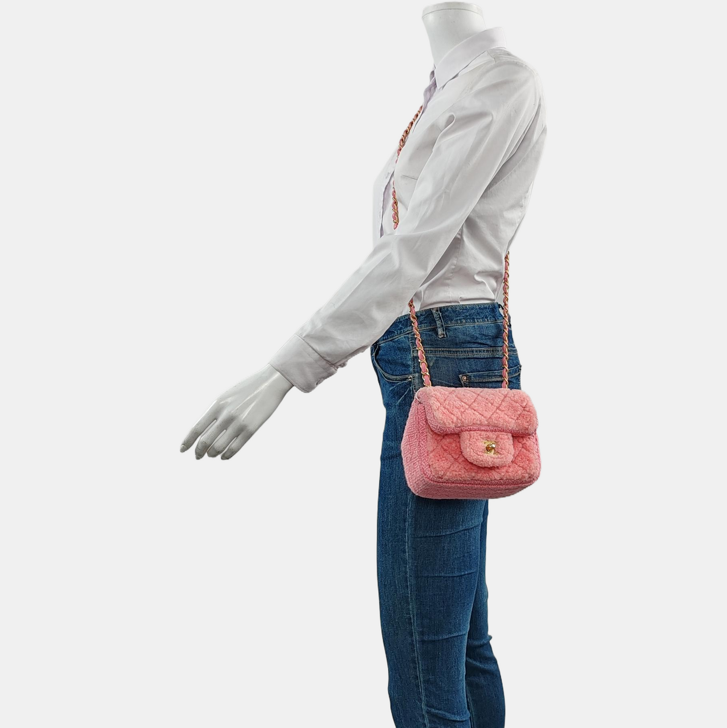 CHANEL CLASSIC FLAP Mini Pink Wool Grained Quilted Flap Bag Crossbody Shoulder Bag with Gold Hardware and 30 Opening-(SKU)-960500213