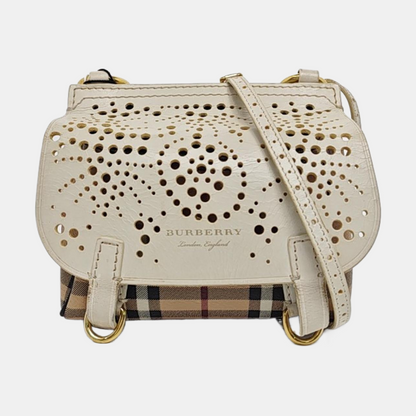 BURBERRY White leather horse race pattern hollow crossbody bag/shoulder bag Golden hardware-(SKU)-960246939