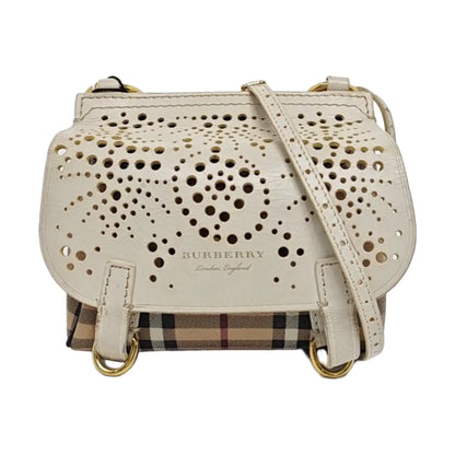 BURBERRY White leather horse race pattern hollow crossbody bag/shoulder bag Golden hardware-(SKU)-960246939