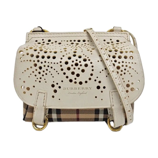 BURBERRY White leather horse race pattern hollow crossbody bag/shoulder bag Golden hardware-(SKU)-960246939