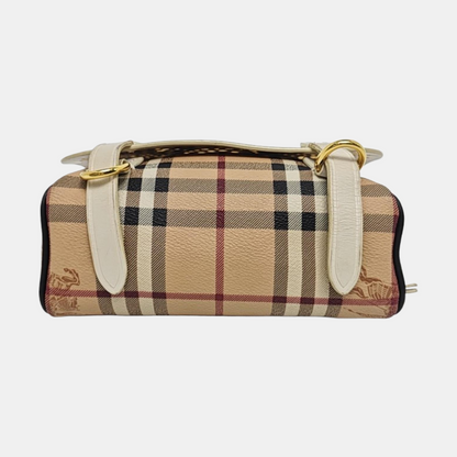 BURBERRY White leather horse race pattern hollow crossbody bag/shoulder bag Golden hardware-(SKU)-960246939