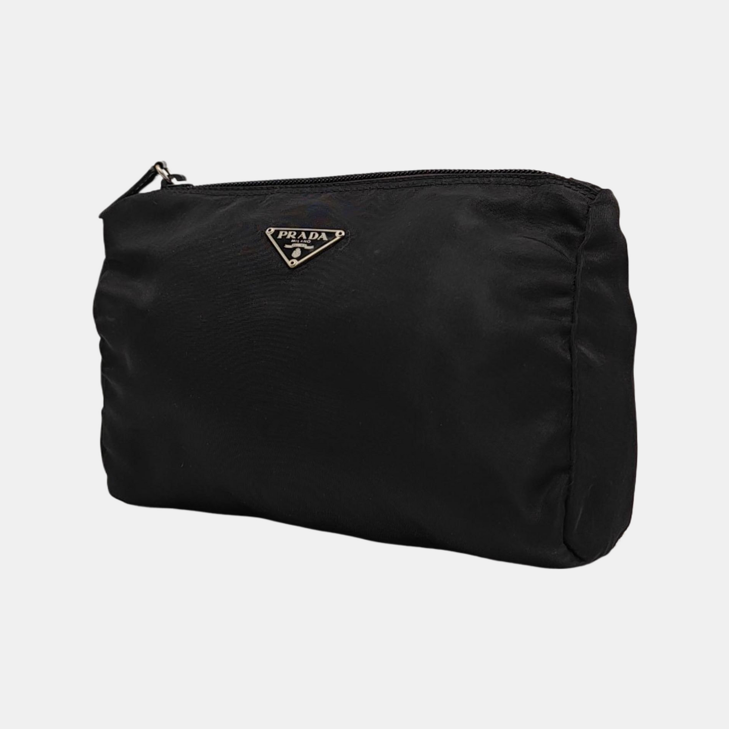 PRADA Black Nylon Logo Clutch Silver Hardware-(SKU)-953760624